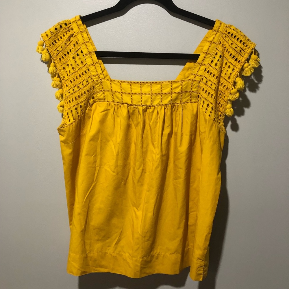 J. Crew | Sunset gold Eyelet top with tassels 8